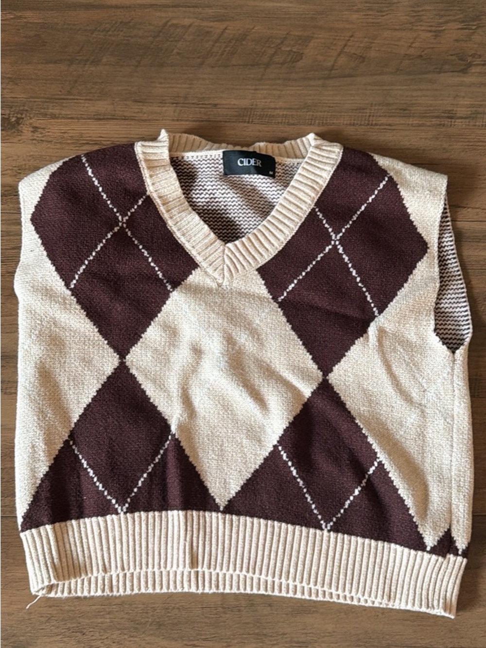 Cider Cream & Brown Argyle V-Neck Sweater Vest